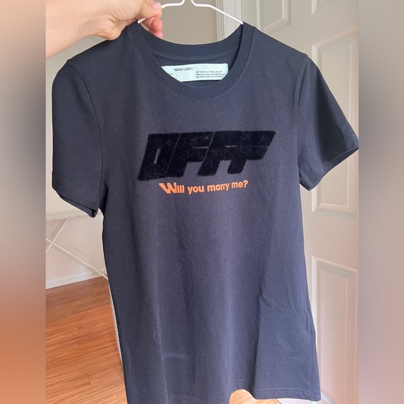 Off-White Black Tee with Orange Text - Picture 4 of 5